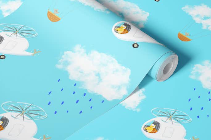 clouds and helicopters for the kidsroomwallpaper roll