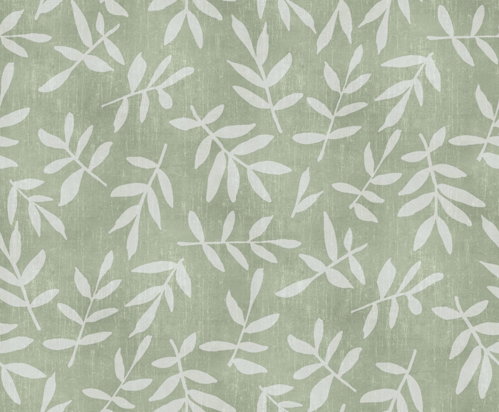 Minimalist Grey Green Leaf Pattern Wallpaper
