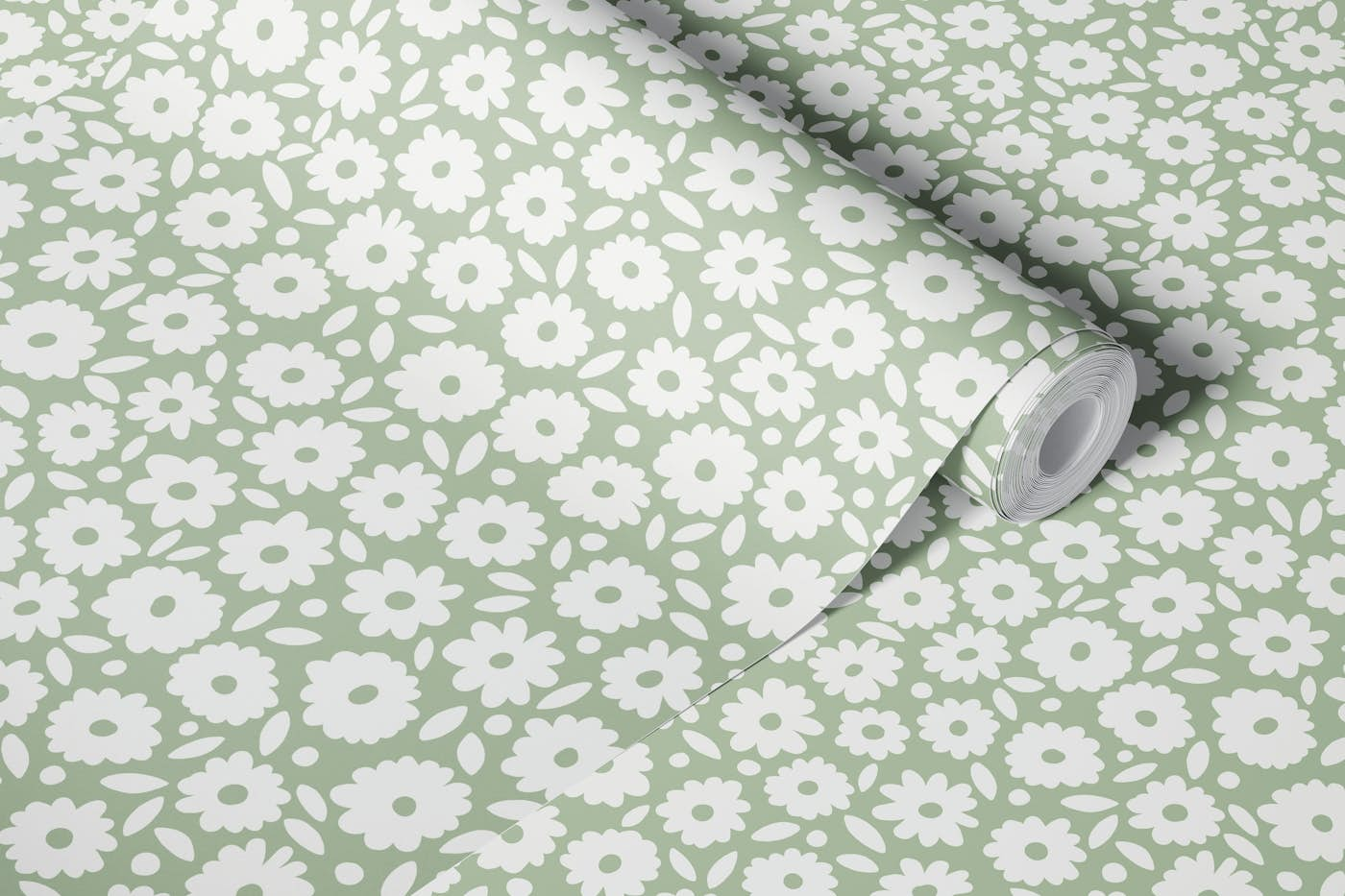 Ditsy Daisy - Sage Green wallpaper roll