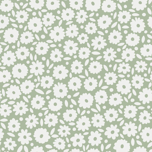 Cute Scandi Ditsy Daisy - Sage Green