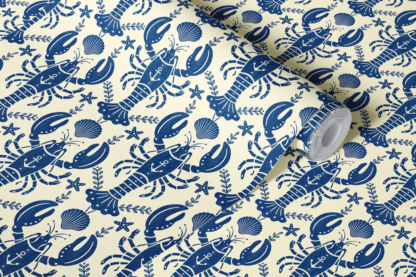 Blue Lobster with Anchor - Medium wallpaper roll