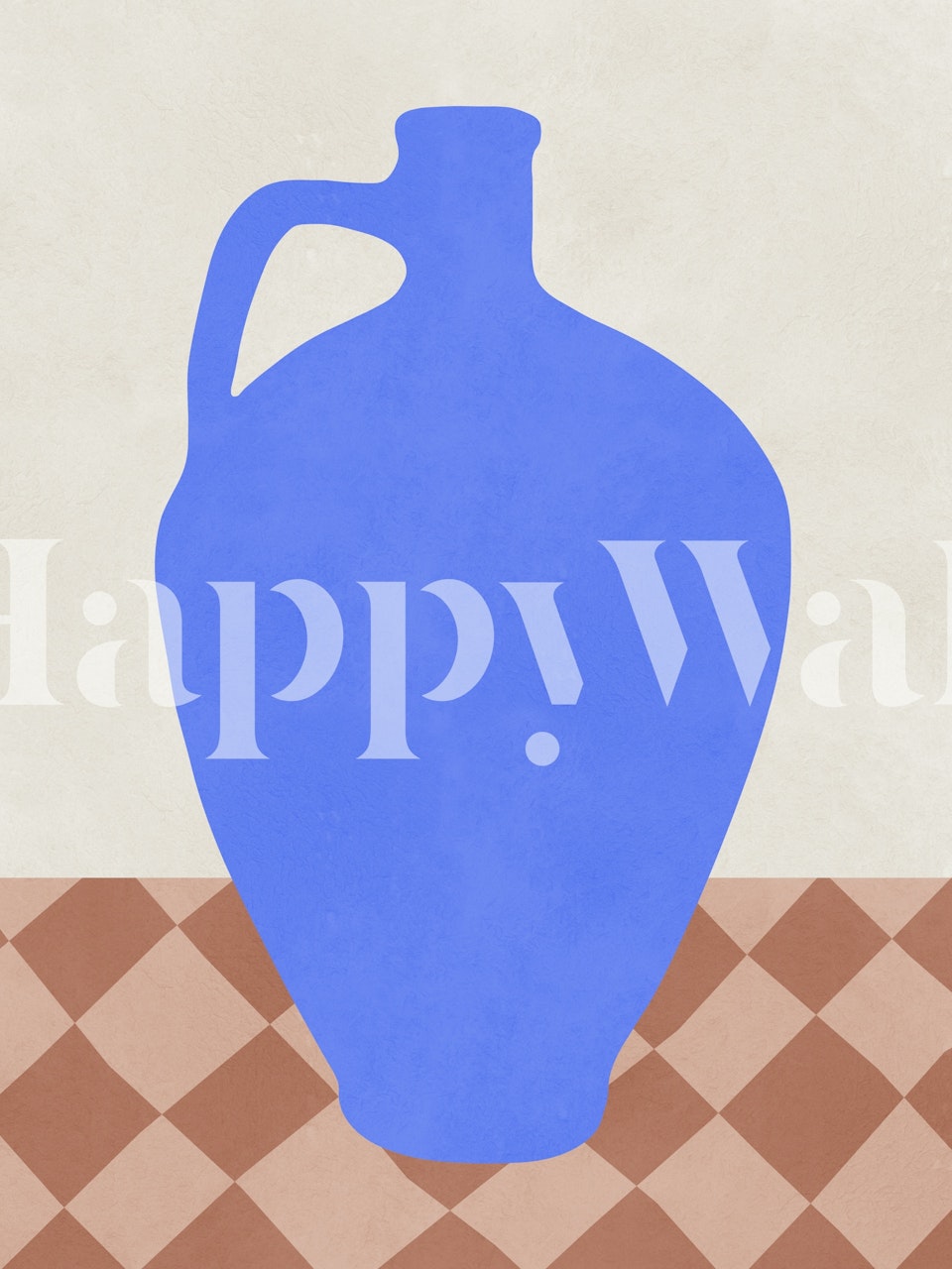 Blue vase illustration on a patterned brown tiled background wallpaper