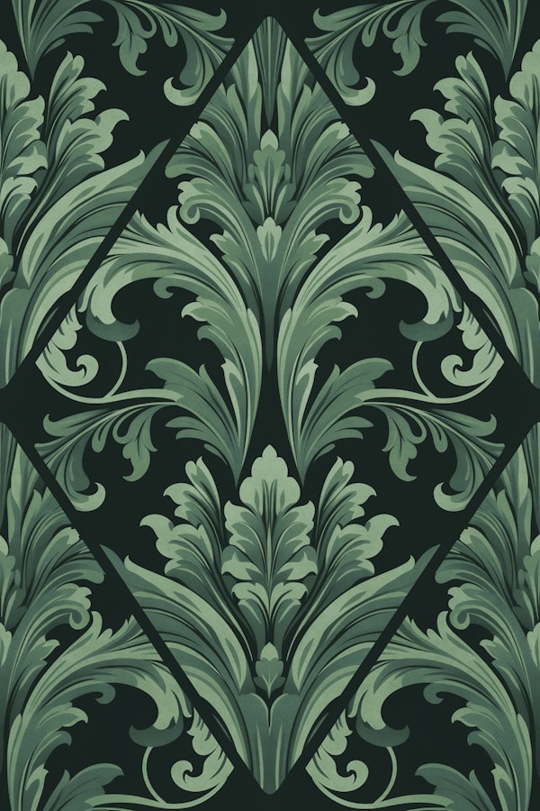 Victorian Elegant Regency Rhombus Swirl Green