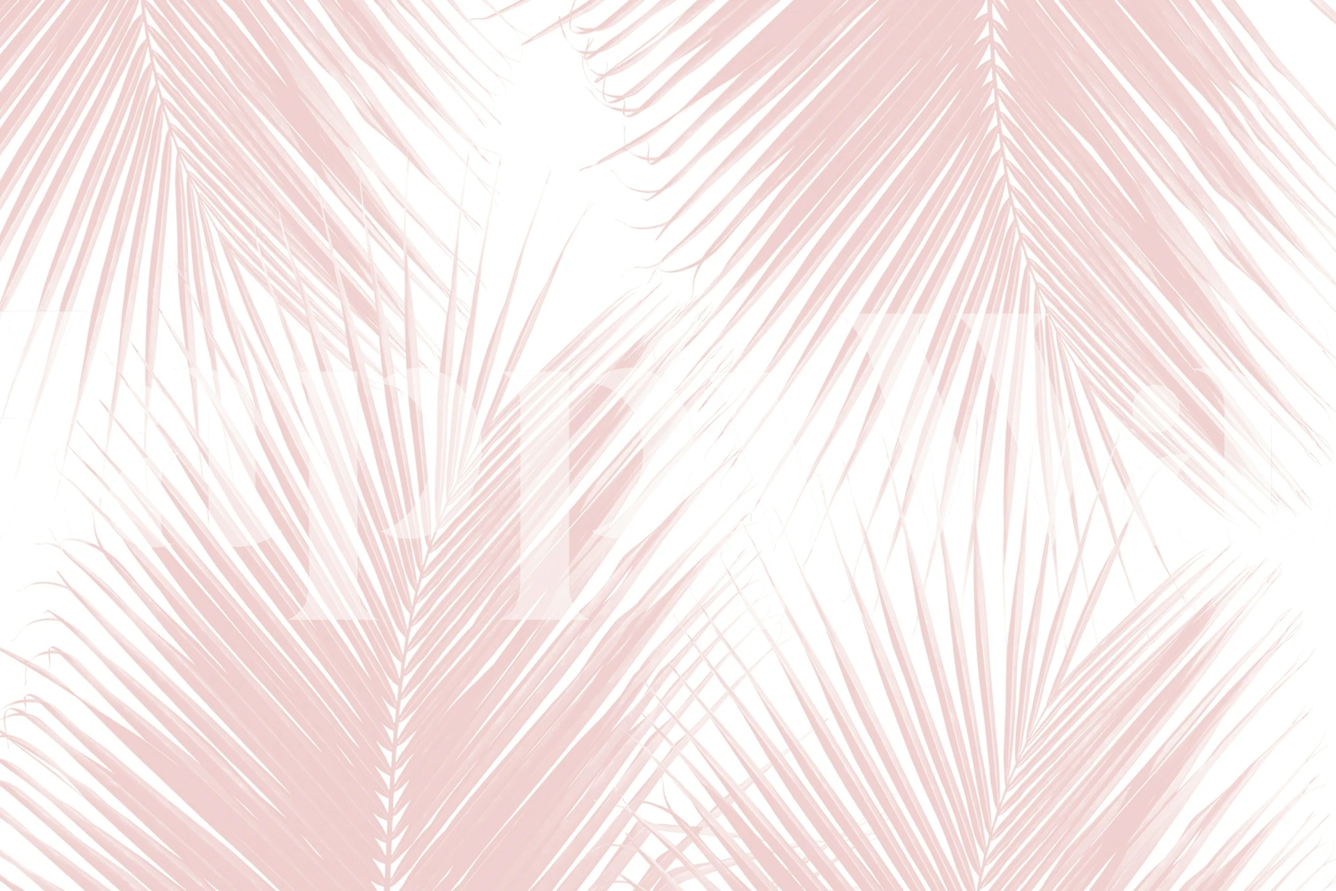 Subtilt blush pink vægmaleri med palmebladsmønster