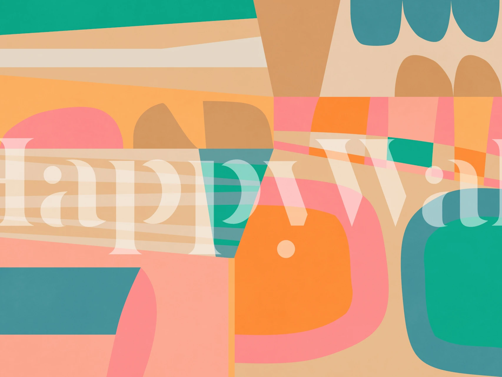 Colorful abstract shapes in pink, orange, and green wallpaper