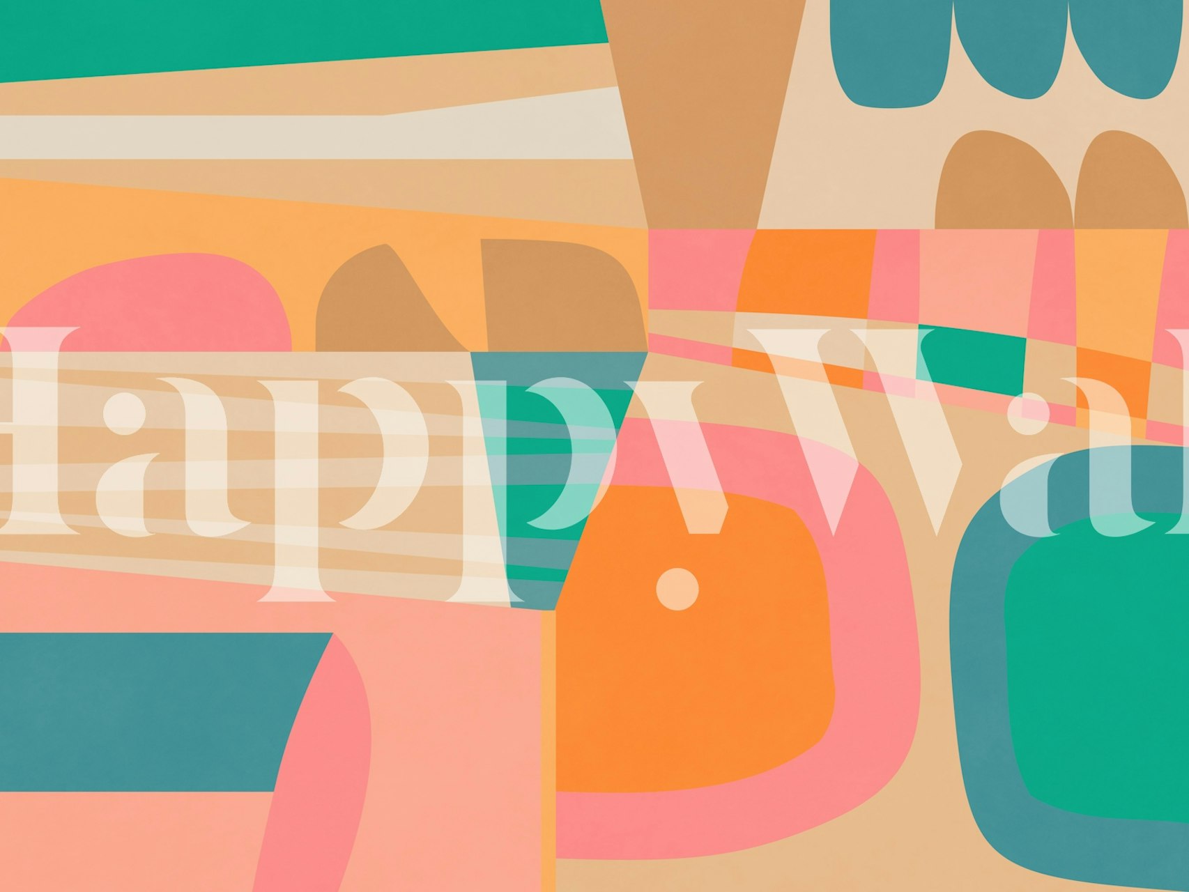 Colorful abstract shapes in pink, orange, and green wallpaper