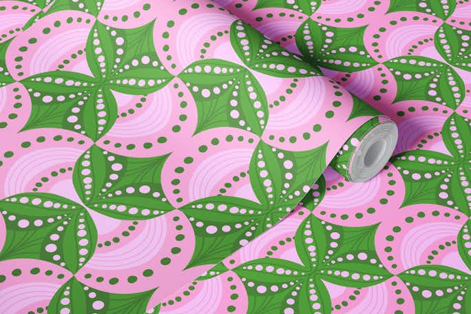 Green and pink geometric scallopswallpaper roll