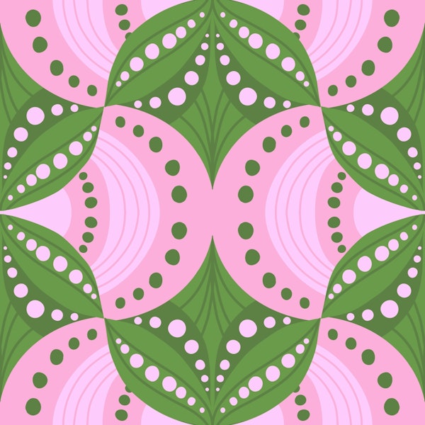 Green and pink geometric scallops
