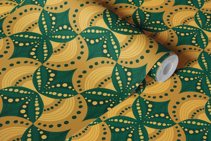 43 Art nouveau metallic golden scallopswallpaper roll