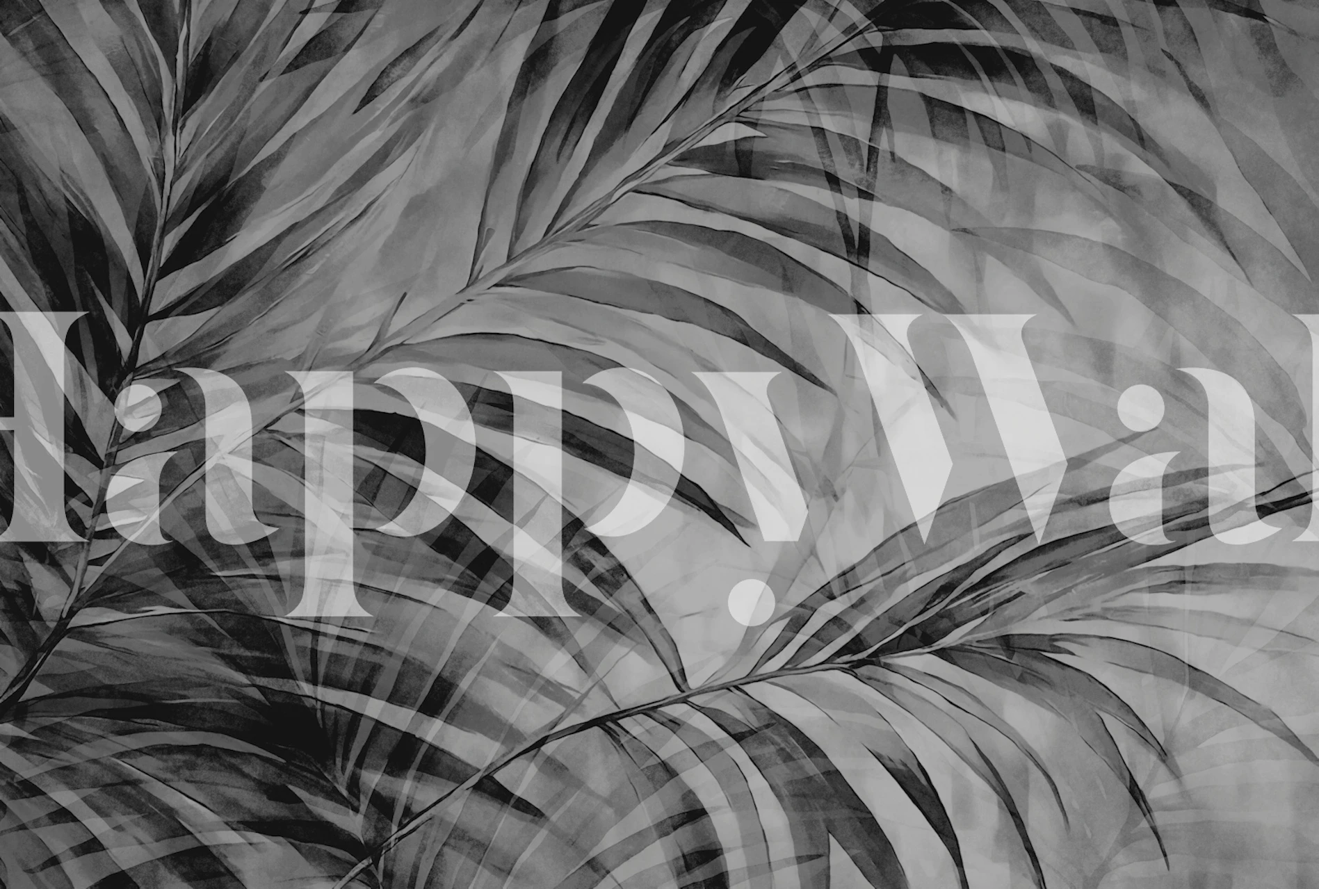 Large black palm leaves on a grey background wallpaper