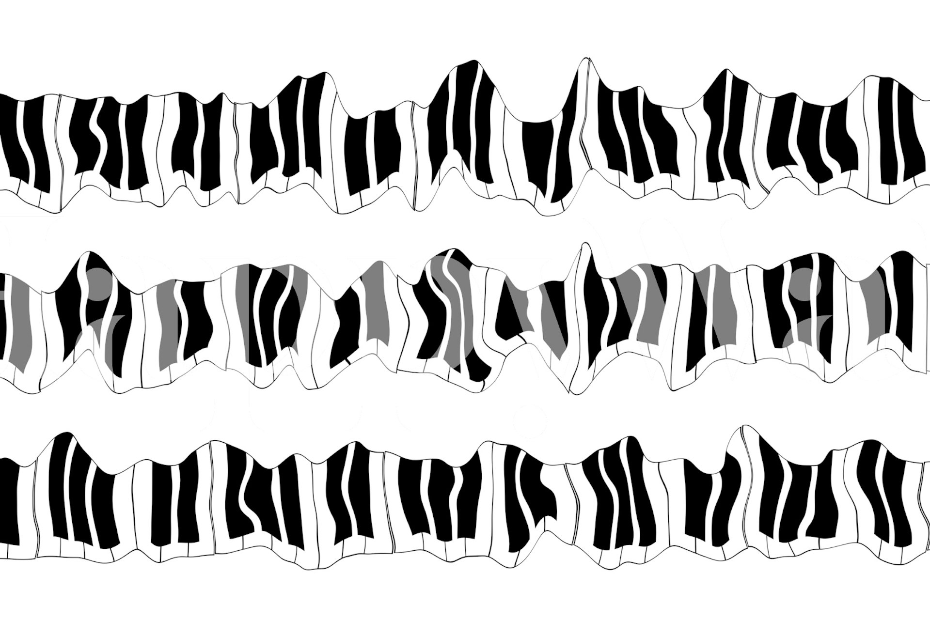 Abstract black and white piano keyboard wallpaper with wavy patterns