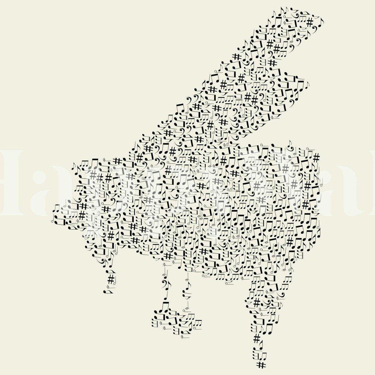 Tapetti, jossa on nuotteja ja The Piano 2 -muotoilu