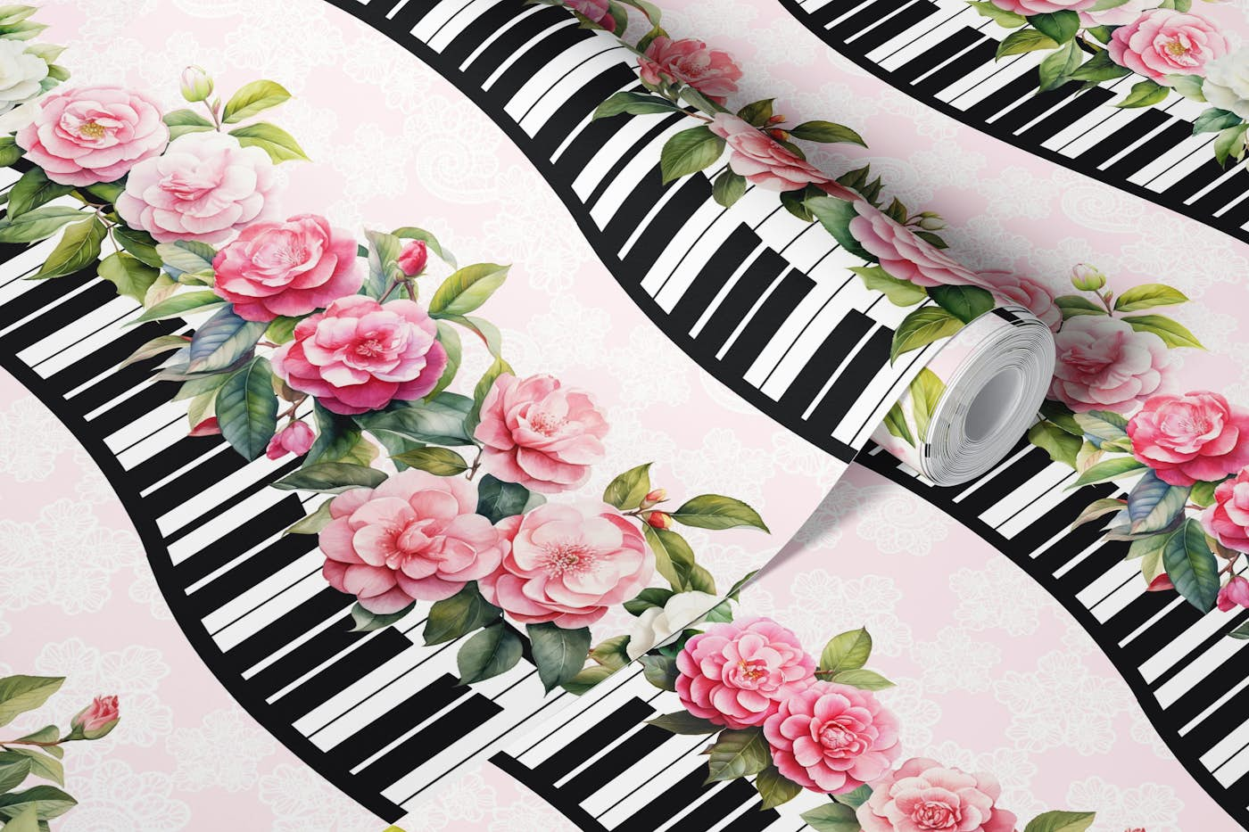 Shabby Chic piano keyboard waves 5 wallpaper roll