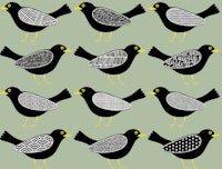 Blackbirds pattern 5 sage papel de parede