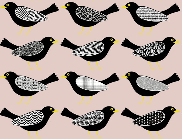 Blackbirds pattern 6 peach blush