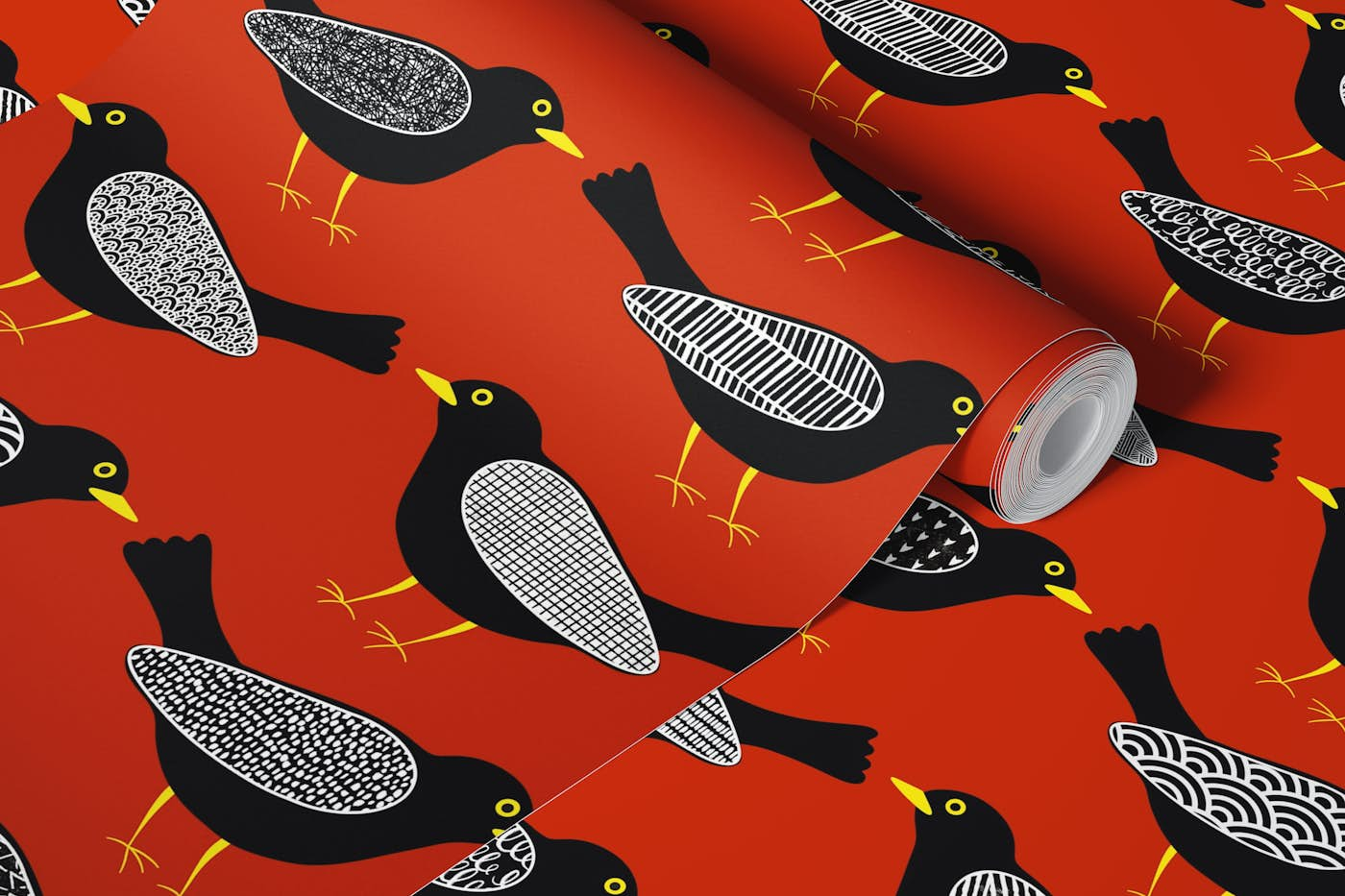 Blackbirds pattern 7 red rust wallpaper roll