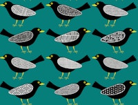 Blackbirds pattern 8 teal carta da parati