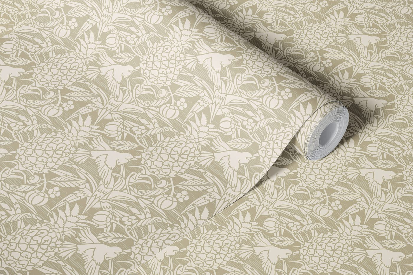 Tropicana damask - sand - Small scale wallpaper roll