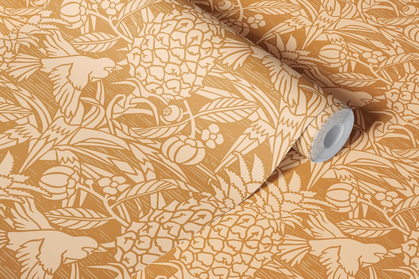 Tropicana damask - golden - Large scale wallpaper roll