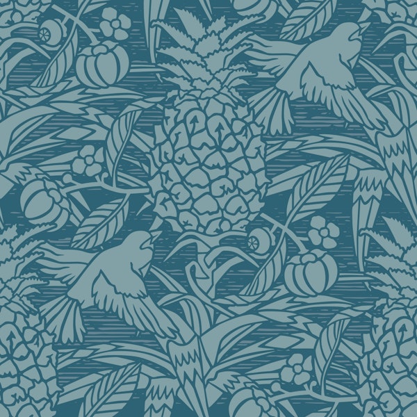 Tropicana damask - blue - Large scale