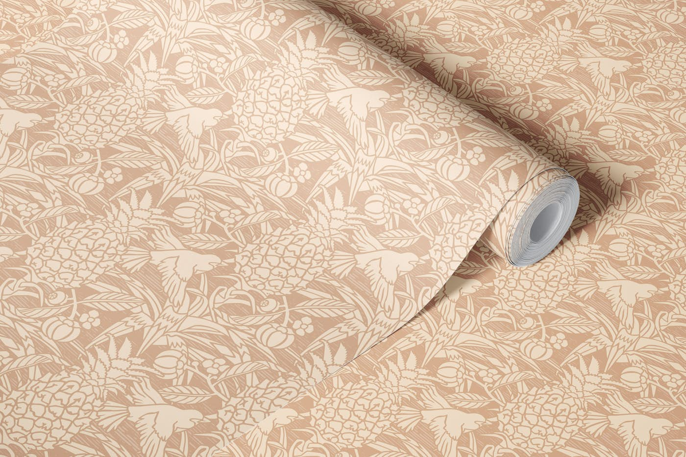 Tropicana damask - Nude - Small scale wallpaper roll