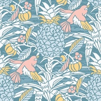 Tropicana damask - Blue palette - Large scale tapet