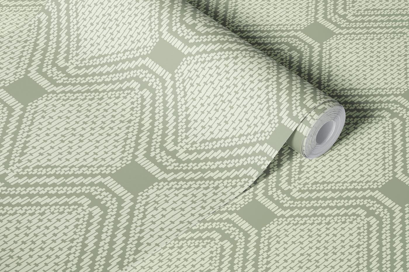 Boho linen geometry - Sage - Large scale wallpaper roll