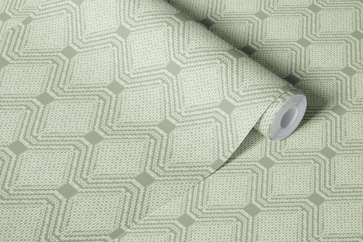 Boho linen geometry - Sage - Small scale wallpaper roll