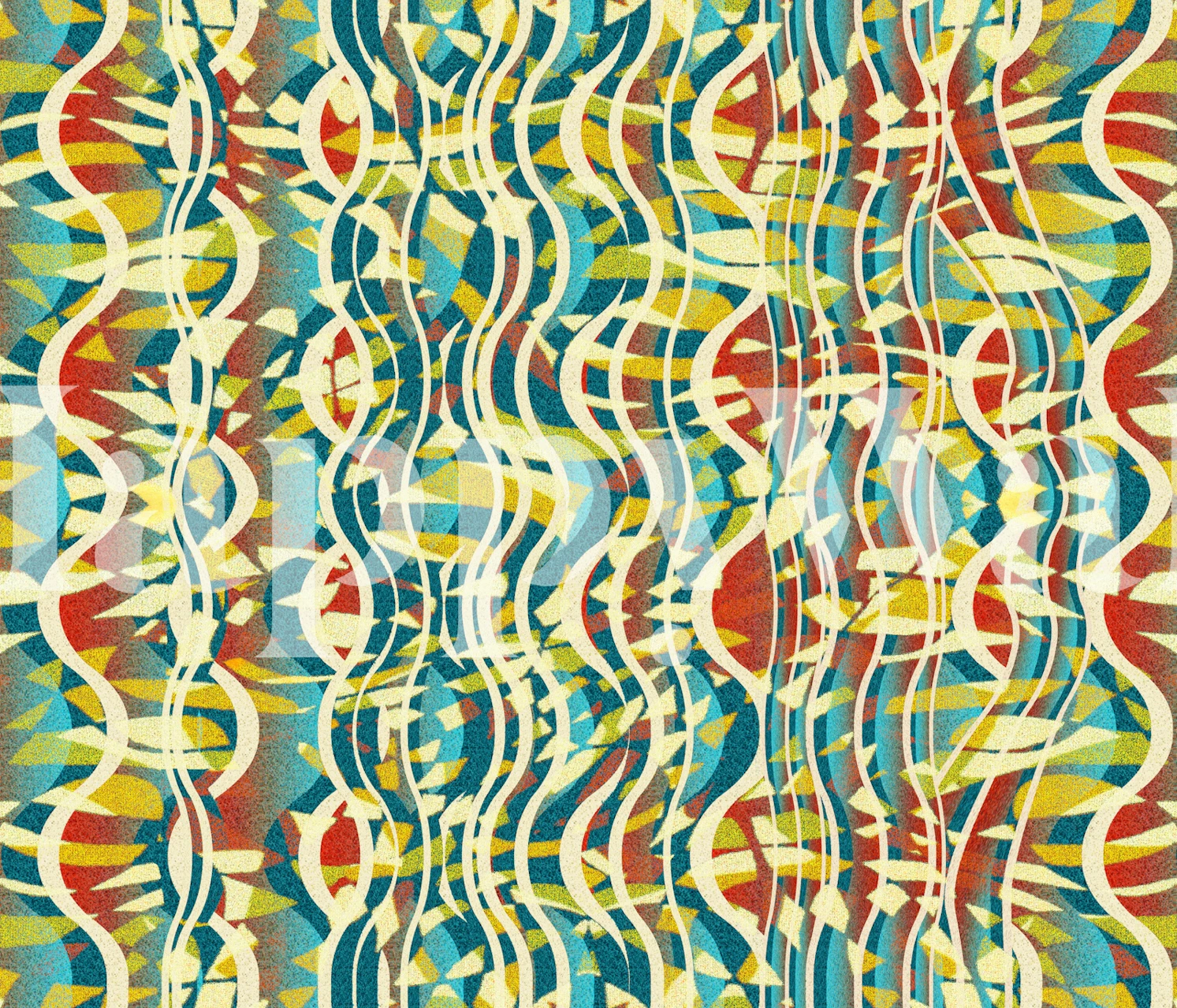 Colorful geometric patterns in red, blue, yellow wallpaper