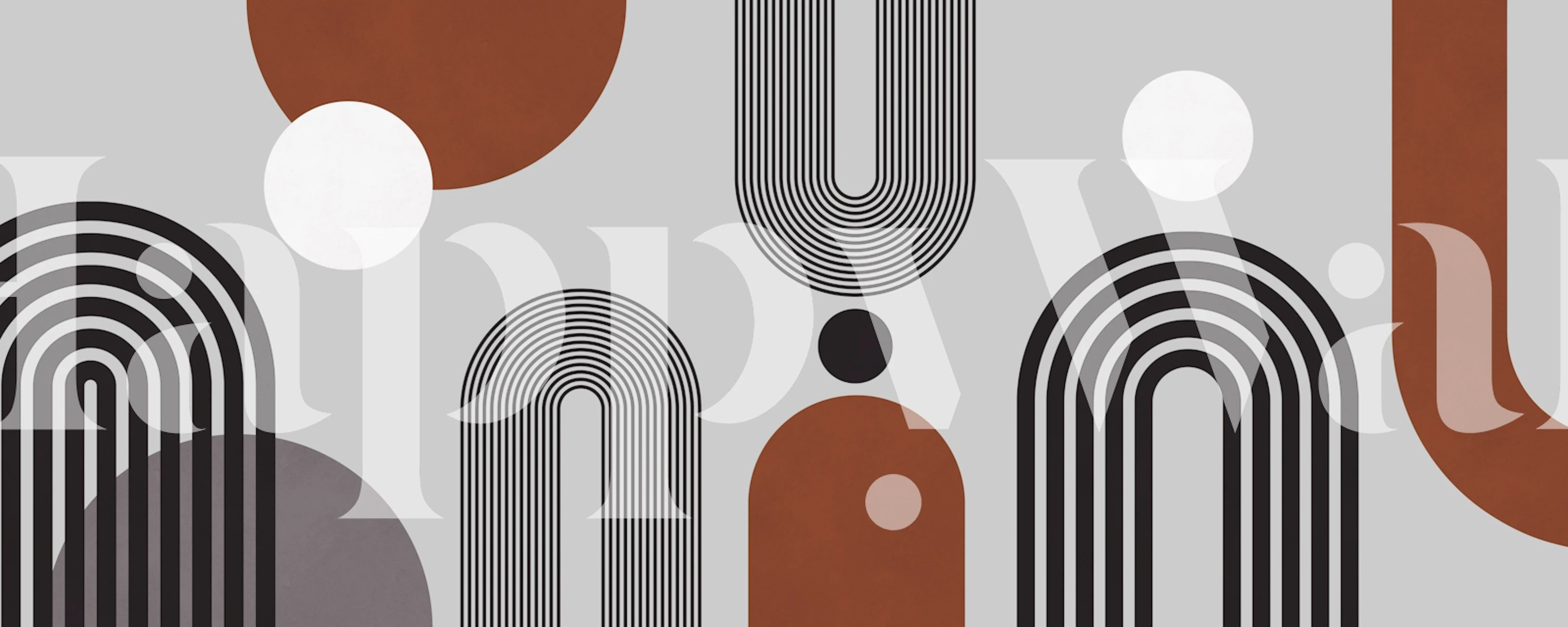 Geometric lines and circles in black, white, and rust colors wallpaper