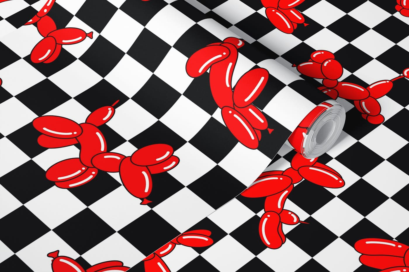 Red Ballon Dogs pattern 1 wallpaper roll