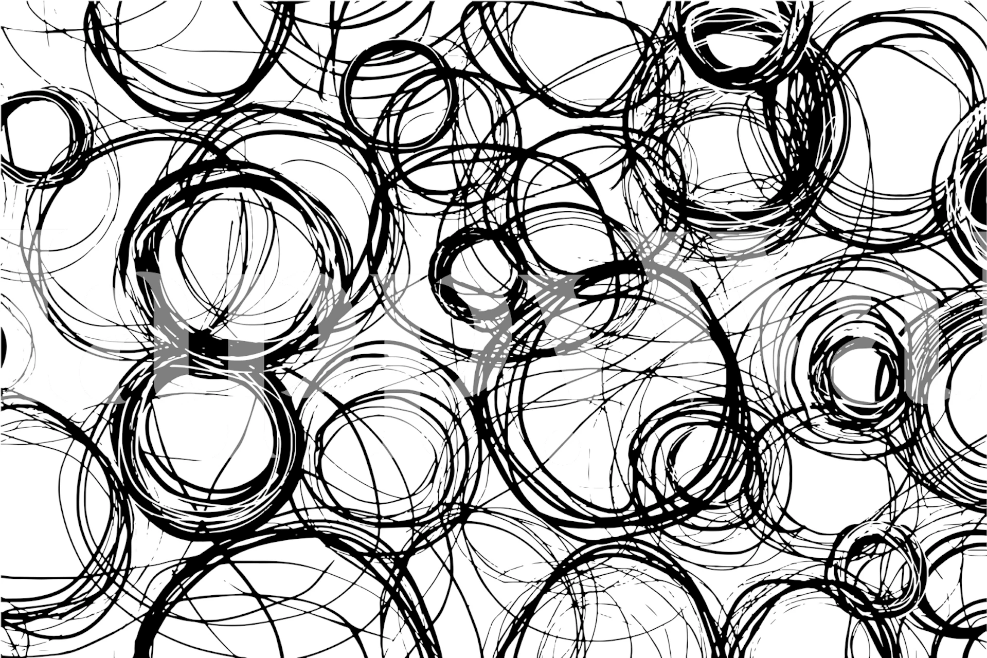 Black and white circular scribbles pattern wallpaper