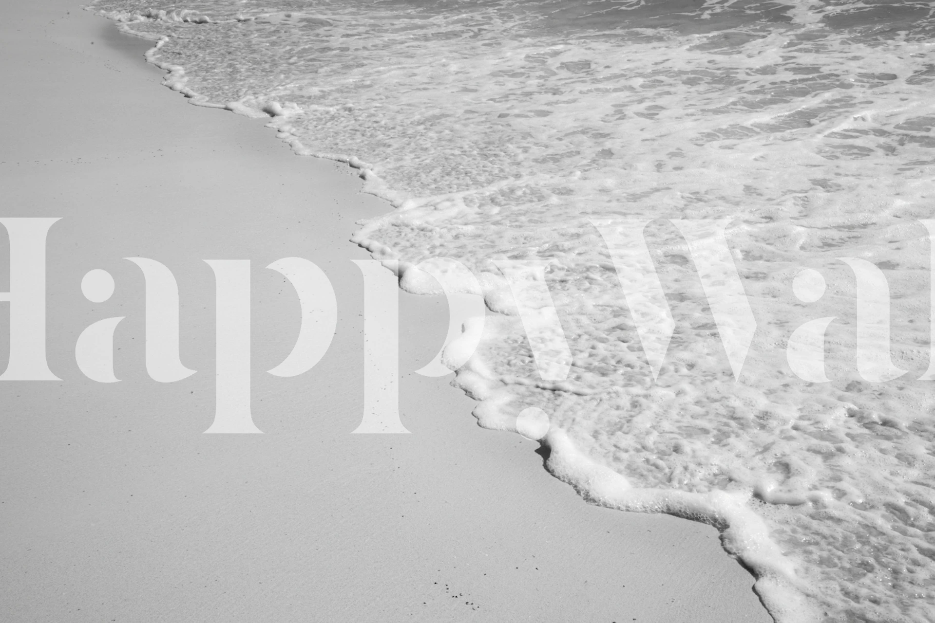 Monochrome wall mural of Caribbean Sea foam on the shore, creating a serene atmosphere