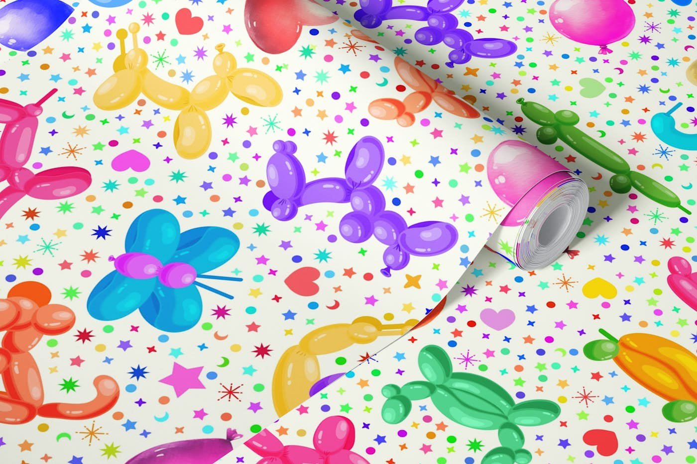 Balloon Animals with Dots and Stars 1 ivory wallpaper roll