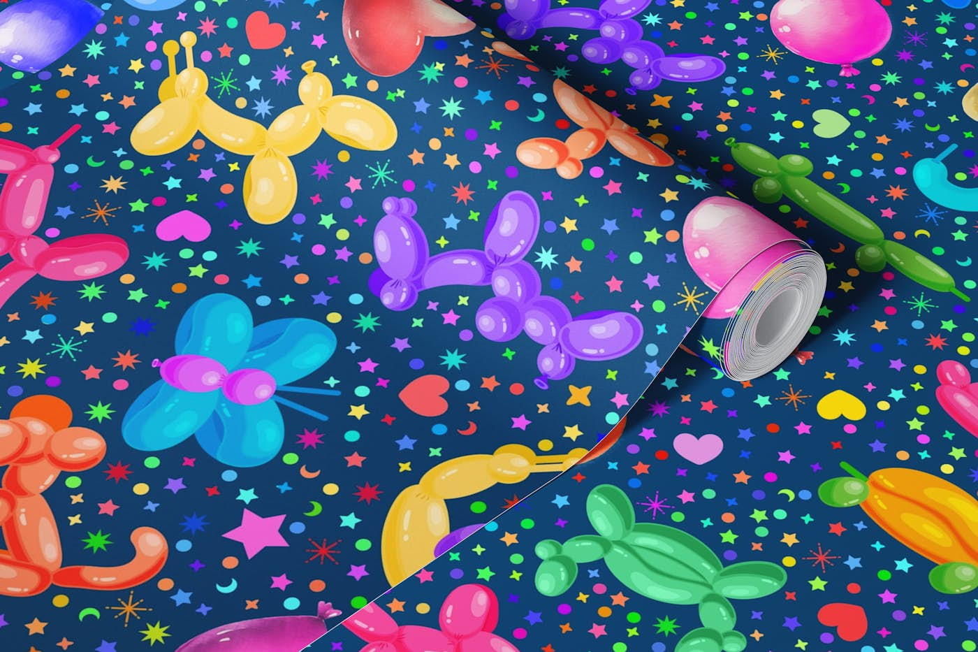 Balloon Animals with Dots and Stars 2 Blue wallpaper roll