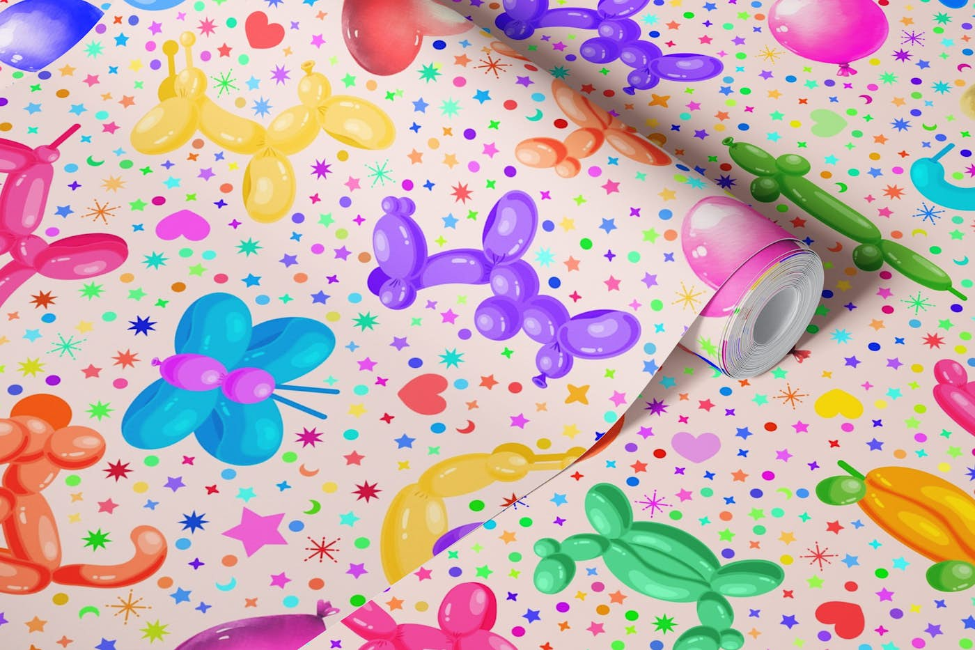 Balloon Animals with Dots and Stars 3 peach wallpaper roll