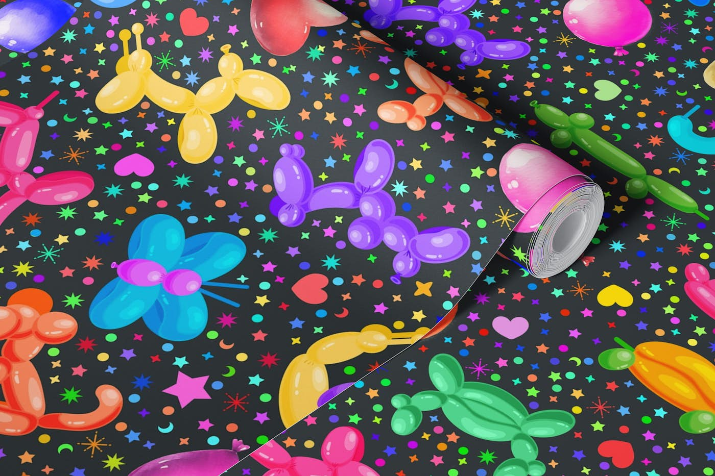 Balloon Animals with Dots and Stars 4 grey wallpaper roll