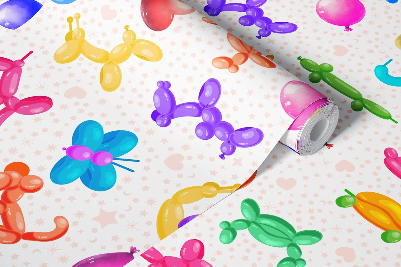 Balloon Animals with Dots and Stars 5 pink wallpaper roll