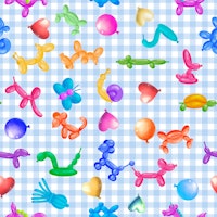Balloon Animals on Blue Gingham wallpaper