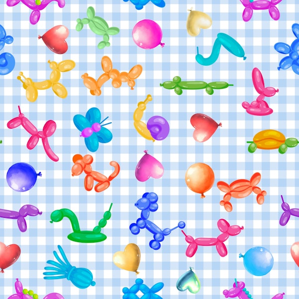 Balloon Animals on Blue Gingham
