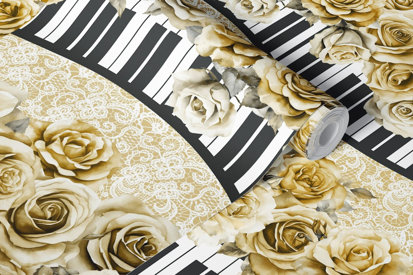 Shabby Chic piano keyboard waves 11 wallpaper roll