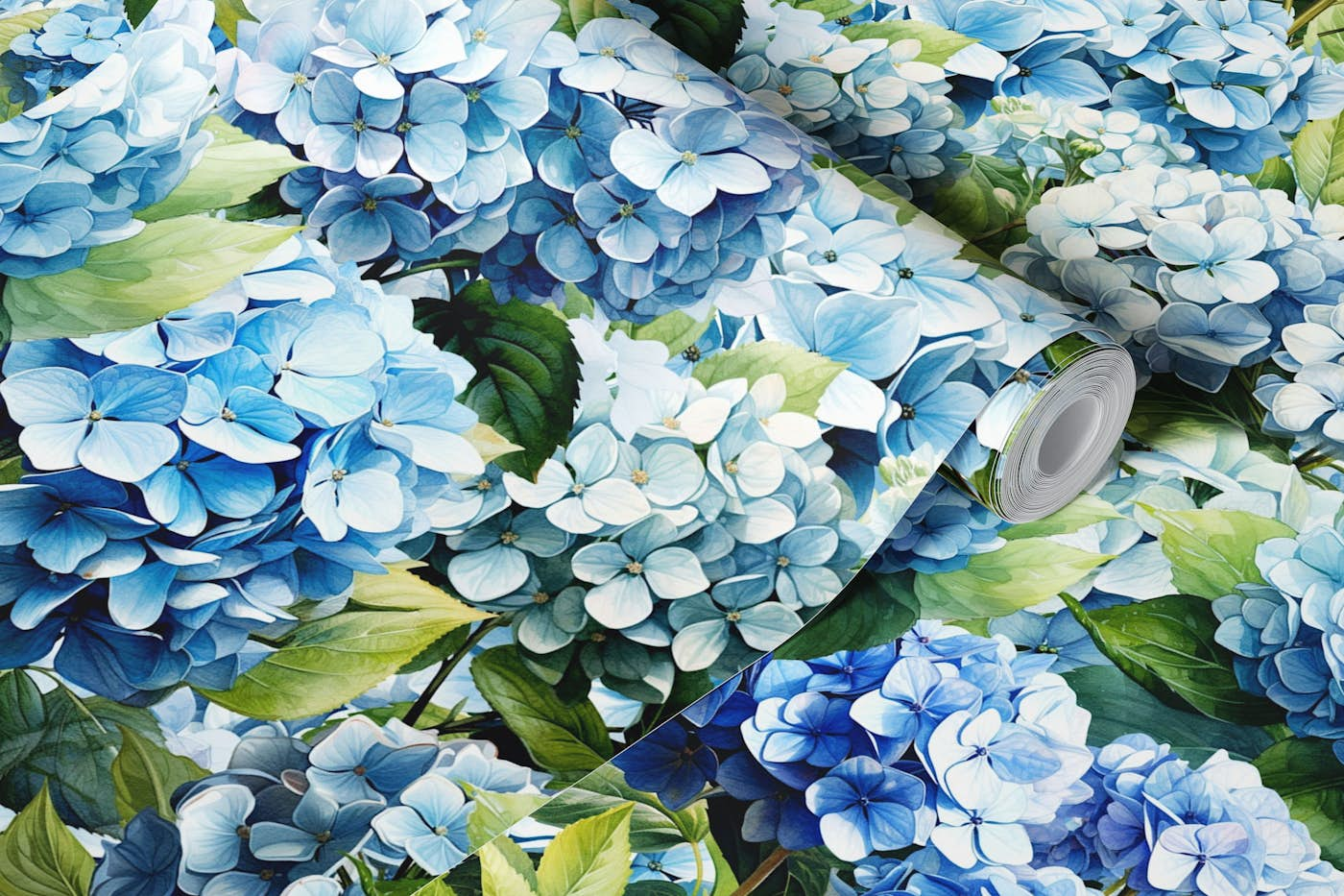 Blue Hydrangea pattern wallpaper roll