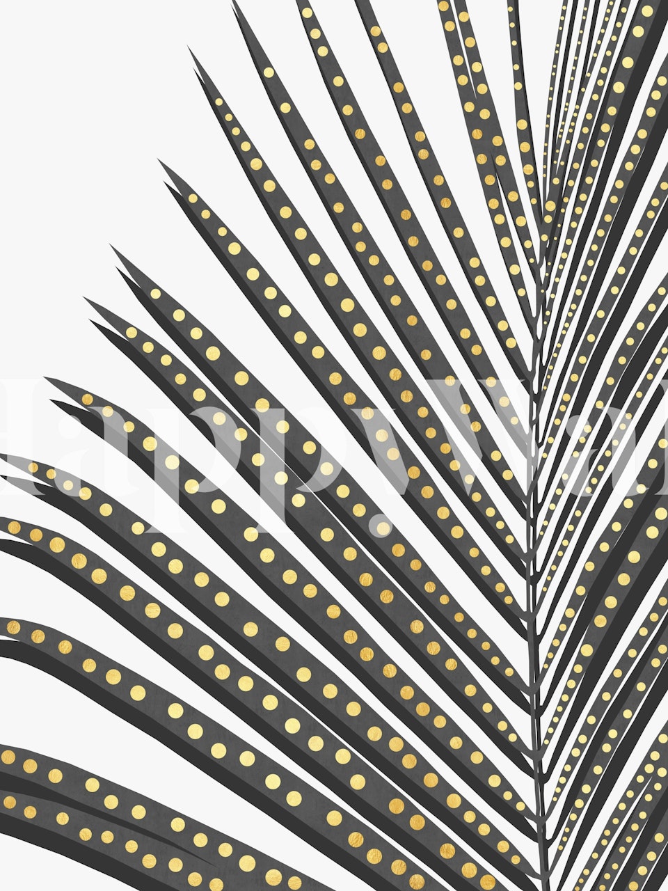 Black tropical leaf wallpaper with gold dot patterns
