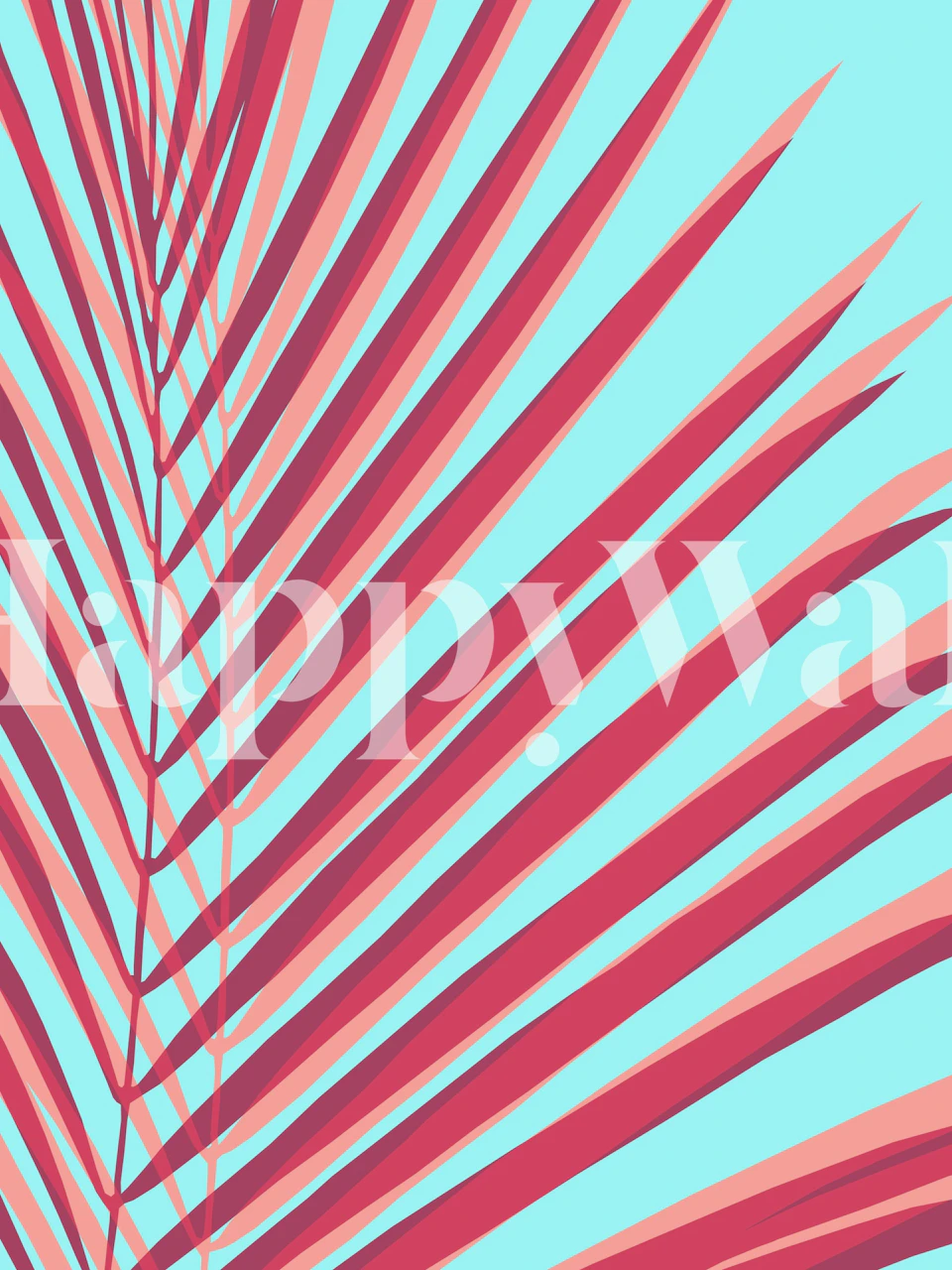 Pink palm leaves on light blue background wallpaper