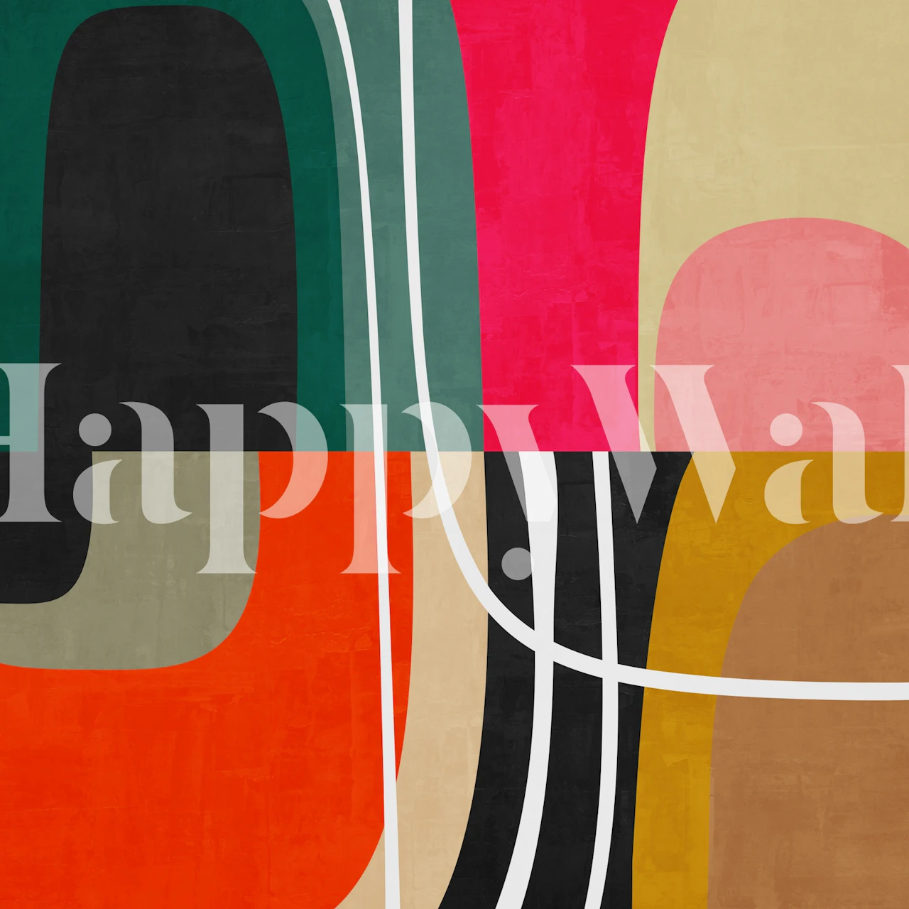 Colorful abstract geometric shapes in red, green, pink, and orange wallpaper