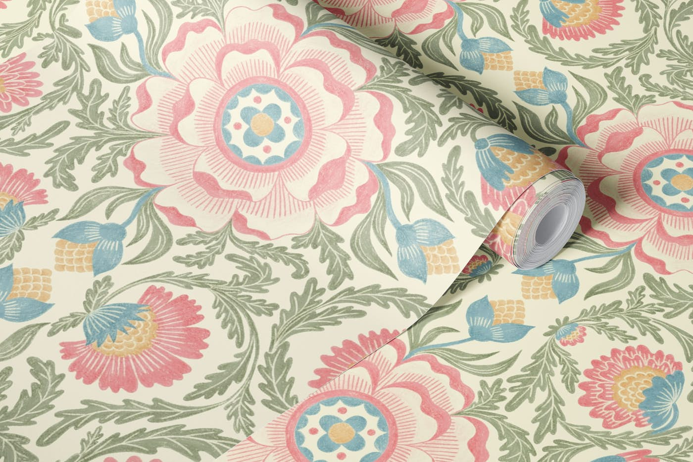 Delicate floral meadow in pastel colours wallpaper roll