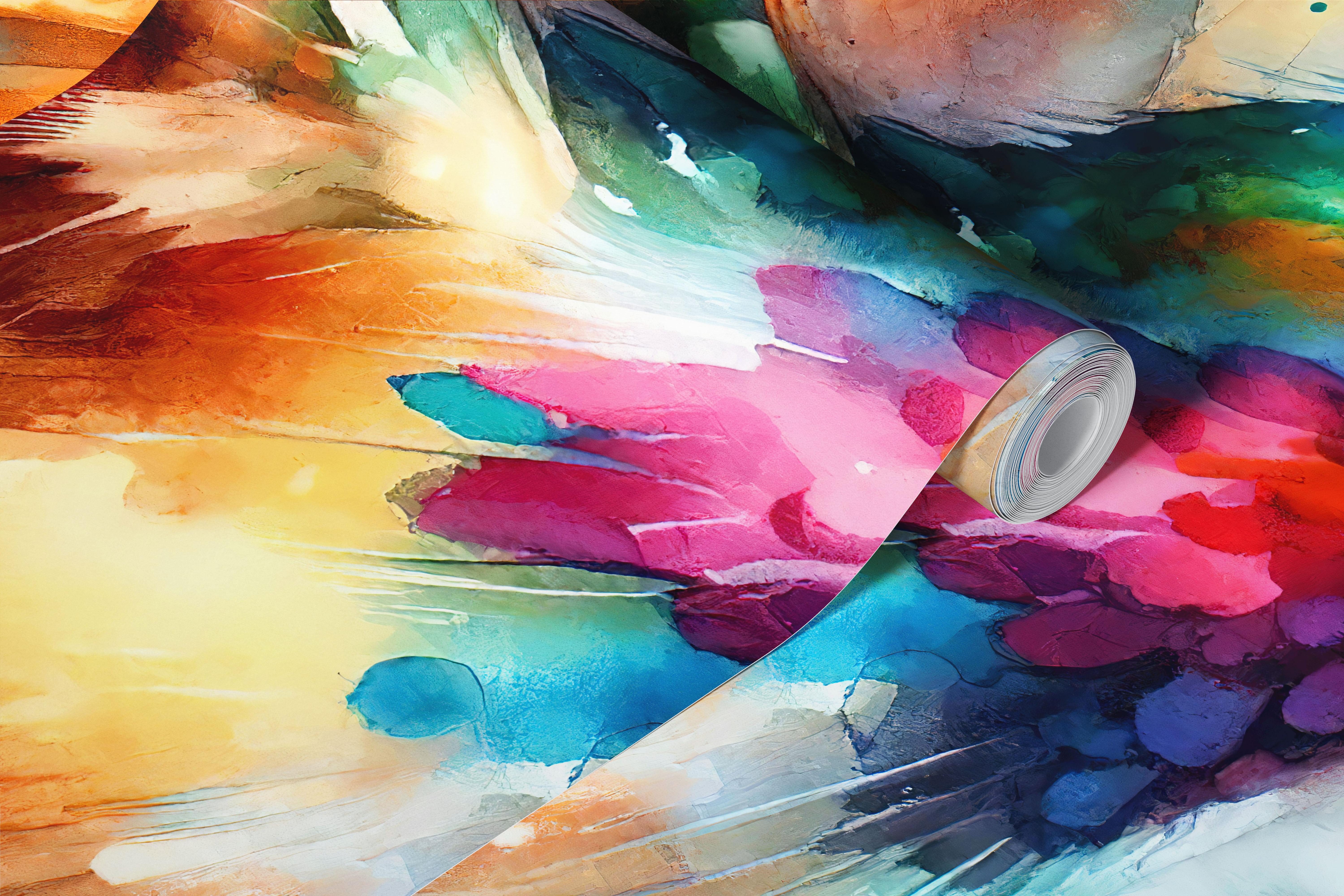 Iridescent hummingbird wallpaper in a room