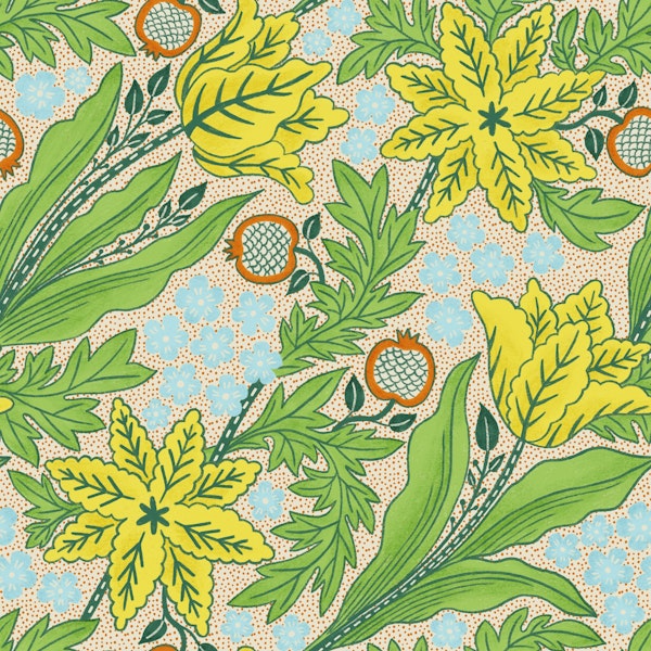 Yellow Tulips and Pomegranates spring pattern