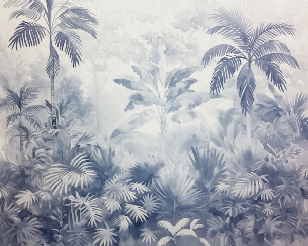 Blue Watercolor Tropical Landscape