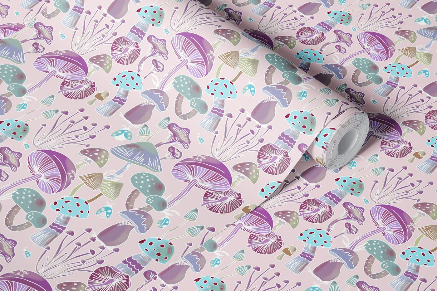 Mushrooms Collection - Purple & gray wallpaper roll